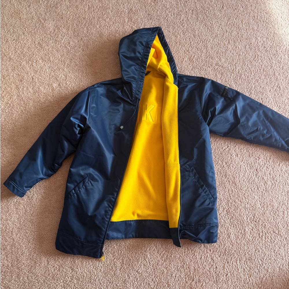 Vintage 90s Navy Blue Nike Hooded Jacket with Yellow Fleece Lining, Reversible